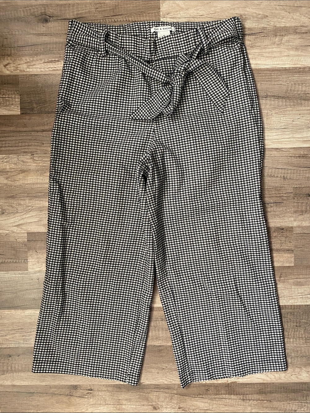 Zac & Rachel Black and White Gingham Tie-Waist Wide Leg Pants